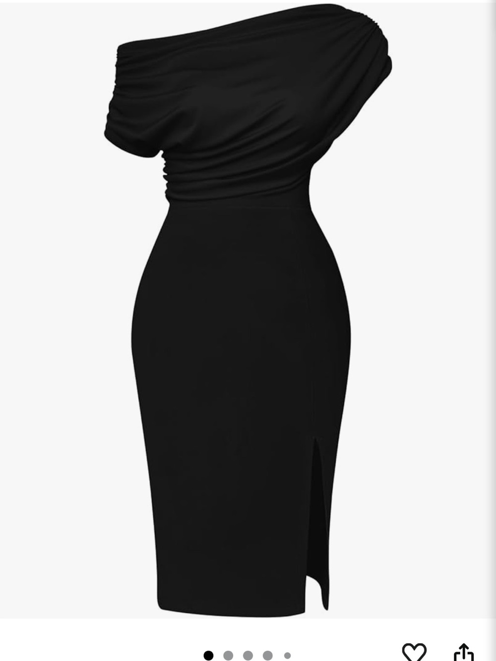 Black One-Shoulder Ruched Midi Dress